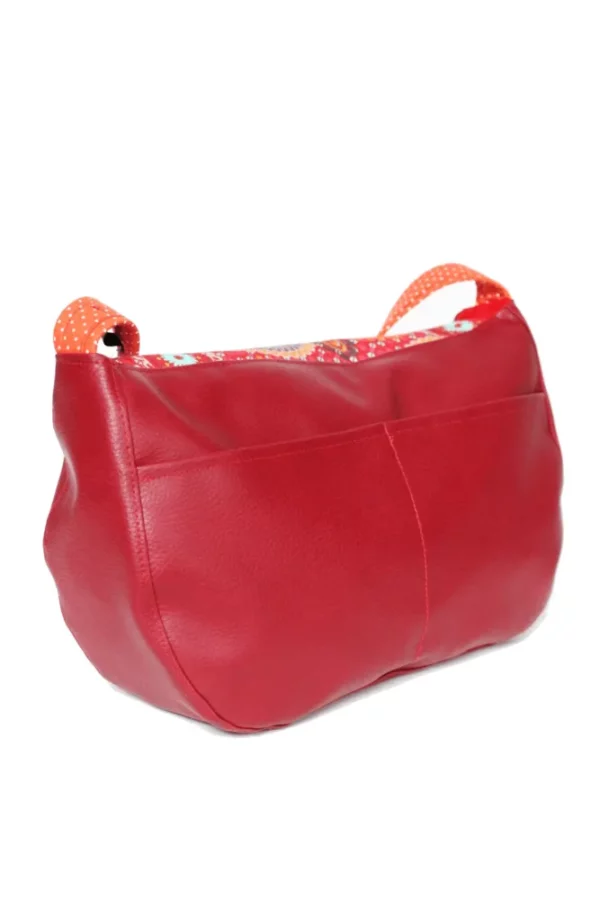 Sac besace rouge bordeaux multicolore dos double poches plaquées