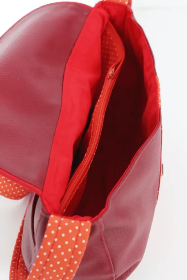 Sac besace rouge bordeaux multicolore intérieur poche zippée compartiments