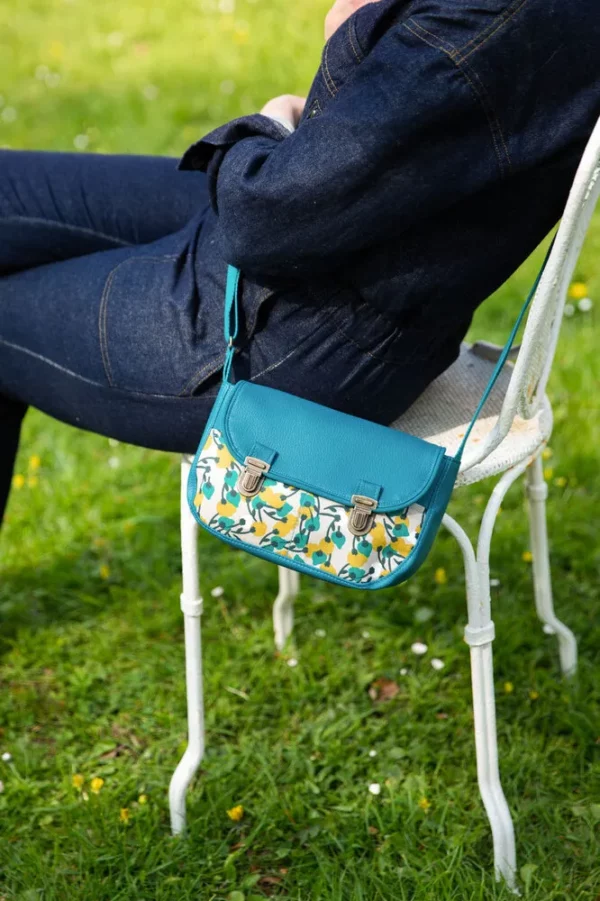 Sac à main femme turquoise Mia fait main en France attaches cartable rétro