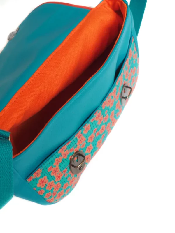 Sac femme bandoulière Lili orange turquoise intérieur