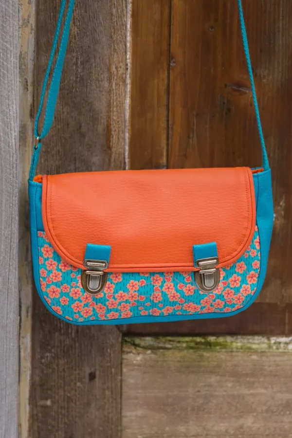Petit sac femme turquoise et orange fleurs Lili