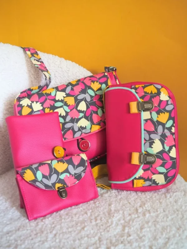 Collection complète Cécile : sac à main sac réversible portefeuille et porte monnaie fait main