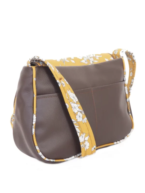 Sac femme bandoulière réversible simili cuir marron dos double poches plaquées