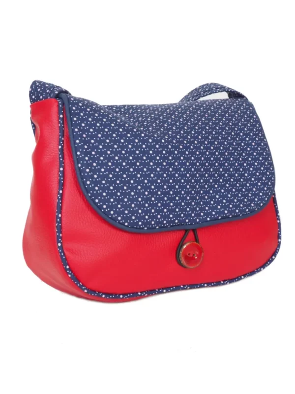Sac réversible rouge bleu pois profil