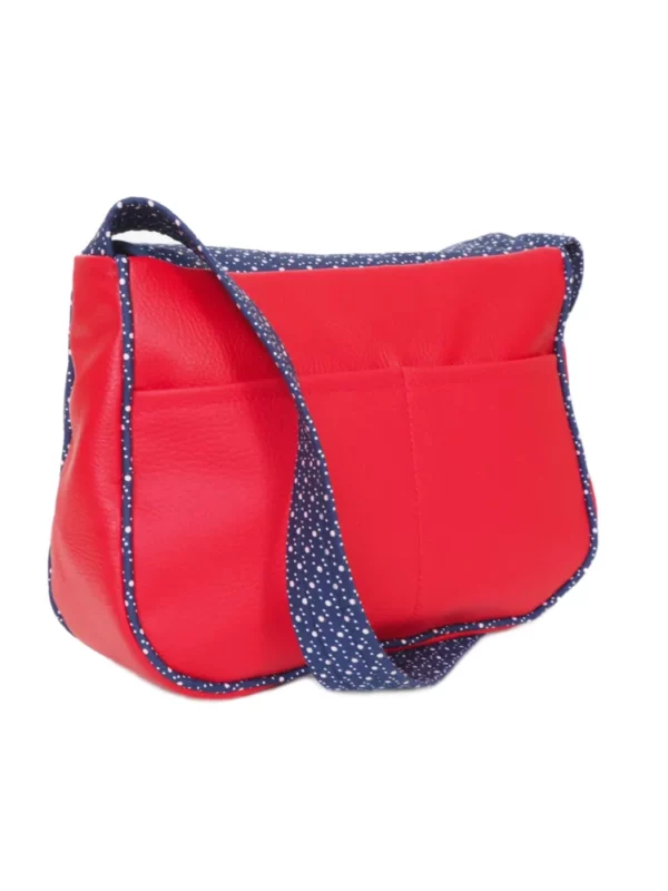 Sac réversible rouge bleu pois dos poches plaquées