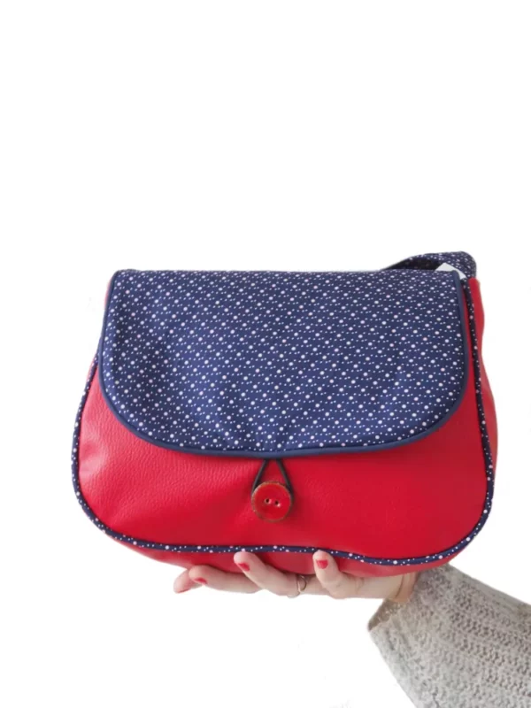 Sac à main femme réversible 2 en 1 fait main en France rouge bleu pois