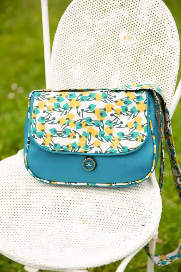 Sac à main femme bandoulière réversible simili cuir turquoise et tissu imprimé Mia