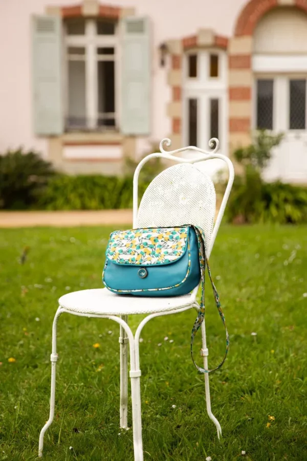 Sac femme fait main en France turquoise et moutarde