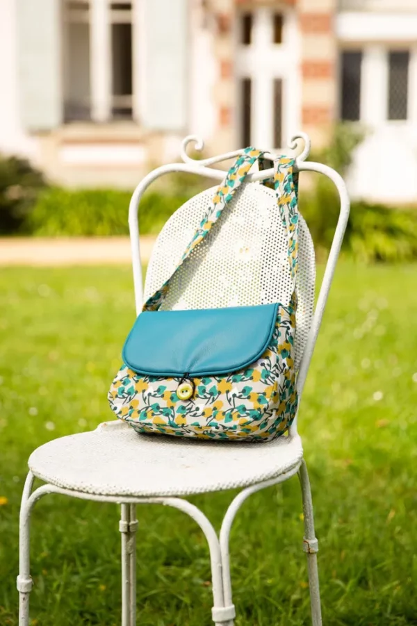Sac femme cousu main en Bretagne turquoise et moutarde