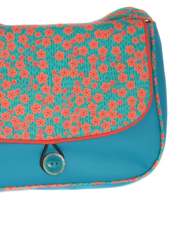 Sac réversible Lili zoom sur bouton coco turquoise