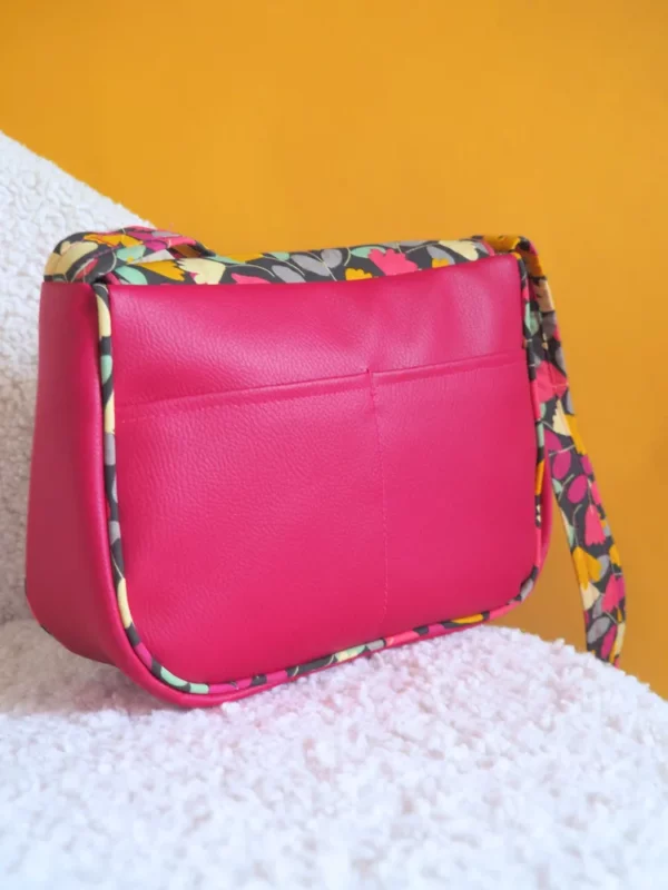 Sac réversible Cécile rose dos vue 2 poches plaquées