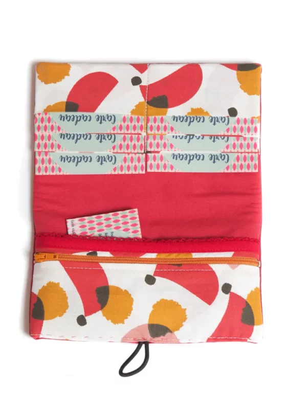 Portefeuille femme fait main en France simili cuir rouge et tissu imprimé couleurs Matilda