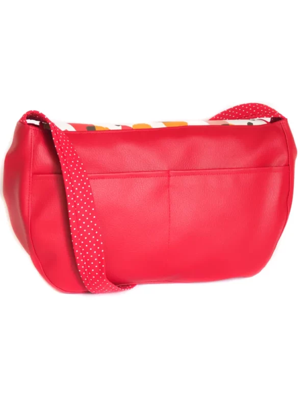 Sac besace Matilda rouge dos double poche plaquées