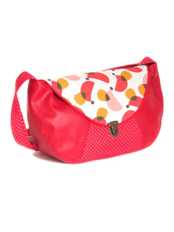 Sac femme besace rouge tissu imprimé blanc moutarde Matilda