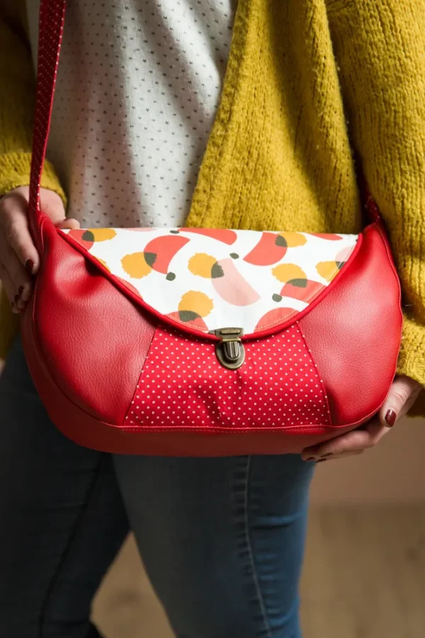 Sac à main femme bandoulière simili cuir rouge tissu imprimé Matilda