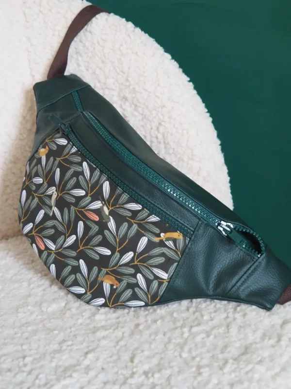 Banane originale pioupiou simili cuir vert tissu imprimé pioupiou fait main en France
