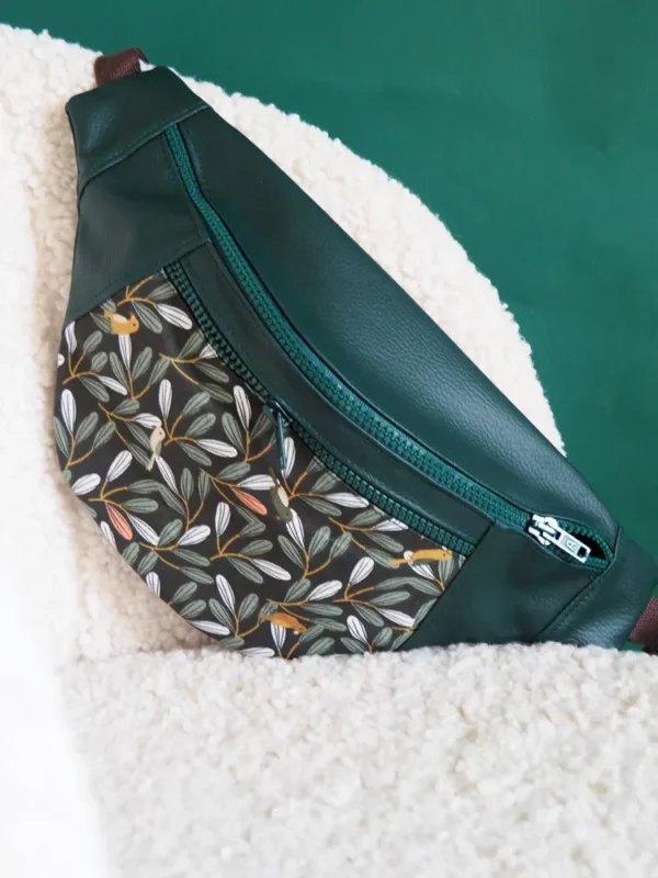 Banane originale Pioupiou simili cuir vert tissu imprimé oiseaux