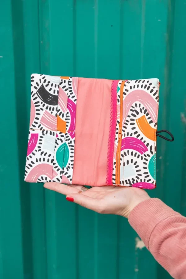 Portefeuille femme fait main en France simili cuir rouille tissu imprimé multicolore Fanny