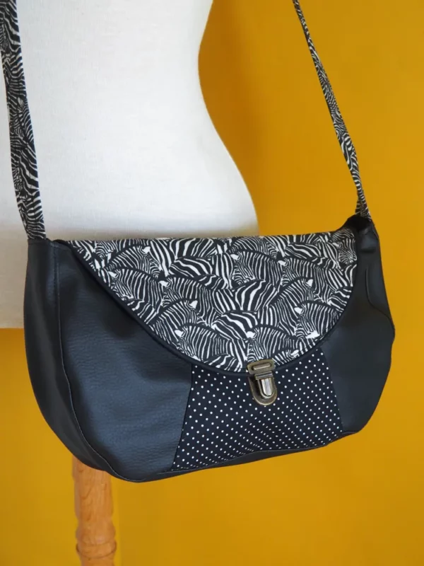 Sac besace femme noir zèbre pois