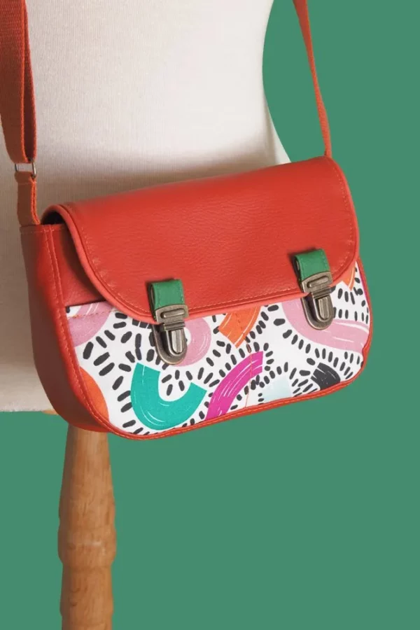 Sac à main femme fabriqué en France simili cuir rouille tissu imprimé Fanny