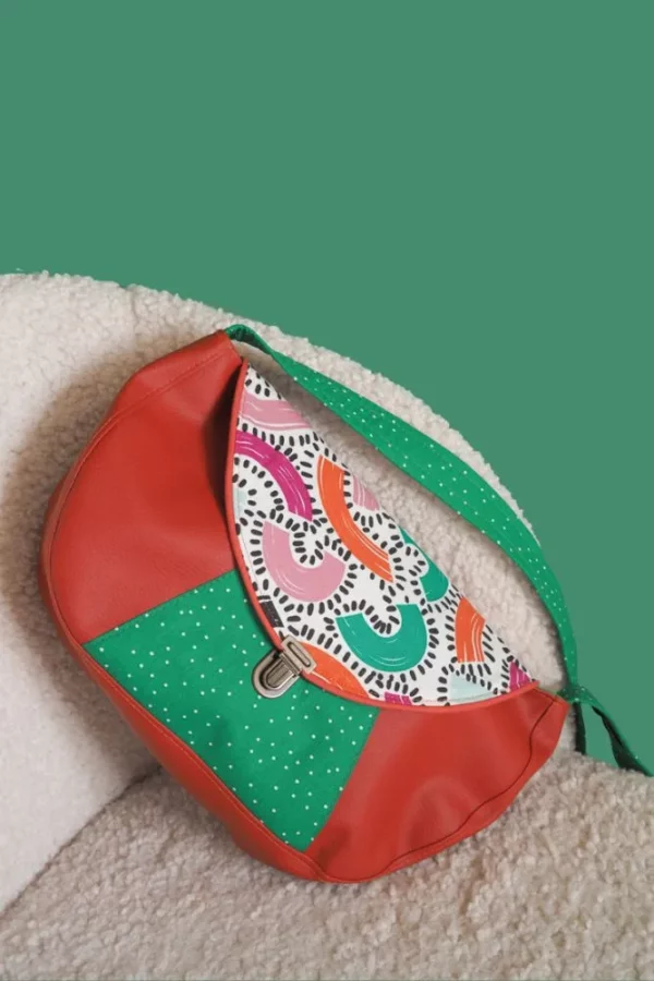 Sac à main bandoulière fait main en Bretagne simili cuir tissu imprimé Fanny