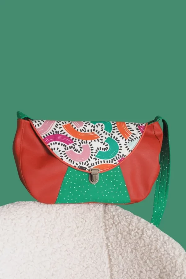 Sac besace fait main en Bretagne tissu imprimé vert Fanny