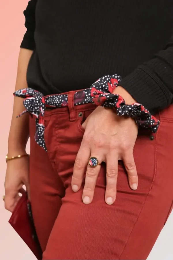 Ensemble ceinture chouchou fait main tissu imprimé Poppy