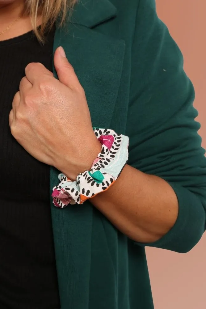 Chouchou fait main en France coloré tissu imprimé Fanny assorti sac