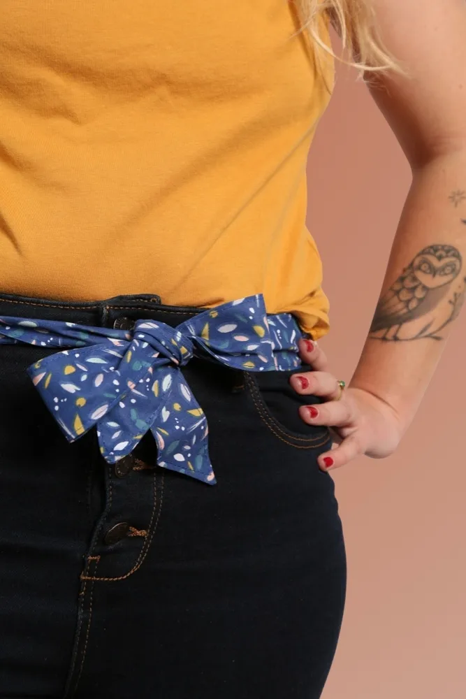 Ceinture femme à nouer cousue main en tissu imprimé Bleuenn