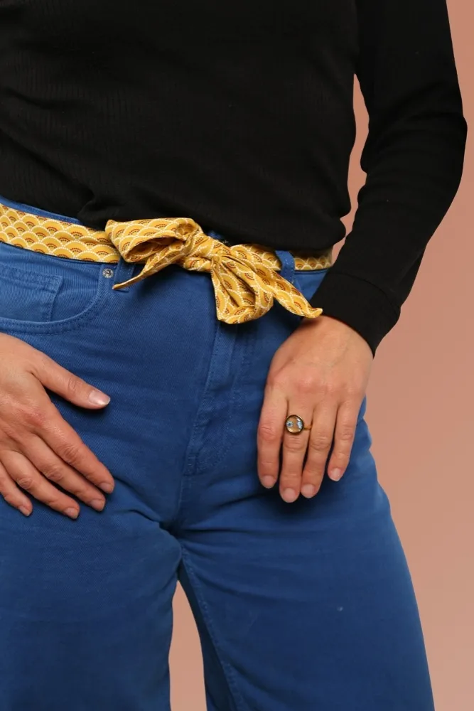 Ceinture femme en tissu cousue main en France moutarde Lou