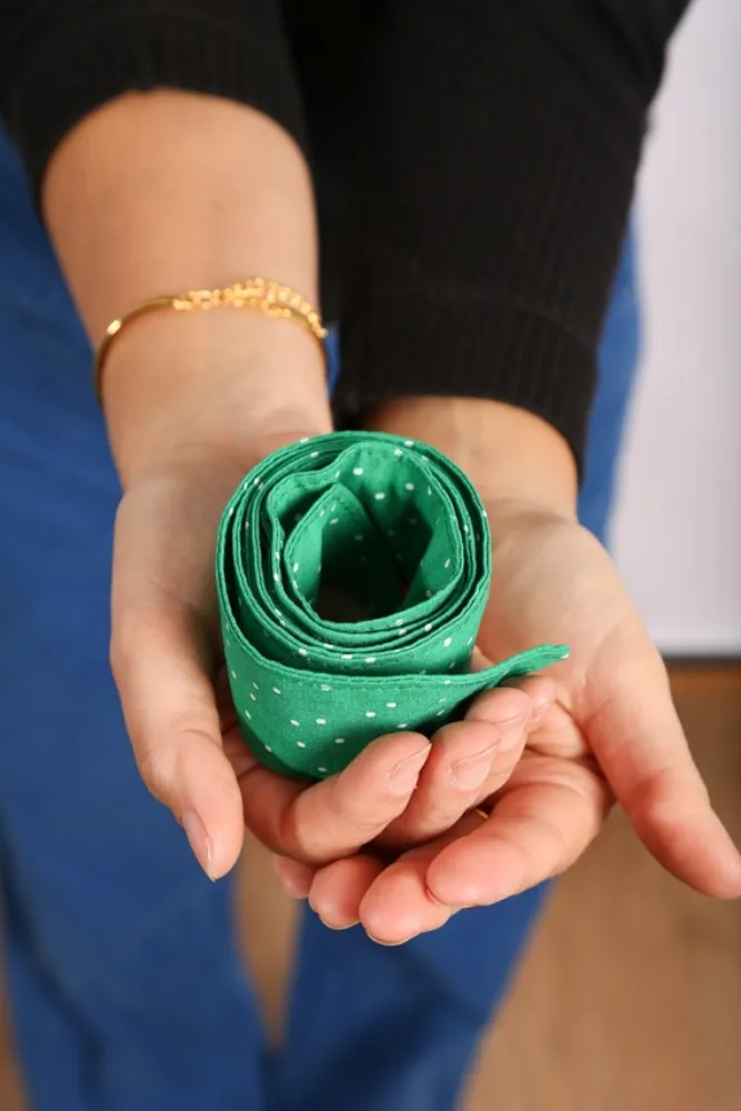 Ceinture en tissu femme à nouer tissu coton imprimé vert pois Léna