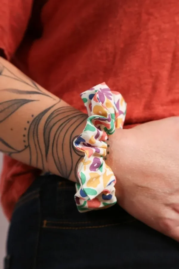 Chouchou femme fait main tissu imprimé les fleurs