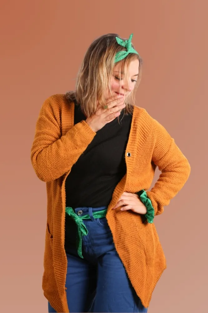 Ensemble assorti ceinture chouchou et headband tissu pois vert Léna