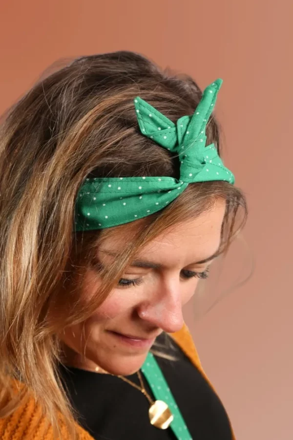 Headband bandeau à nouer femme en tissu imprimé pois Léna