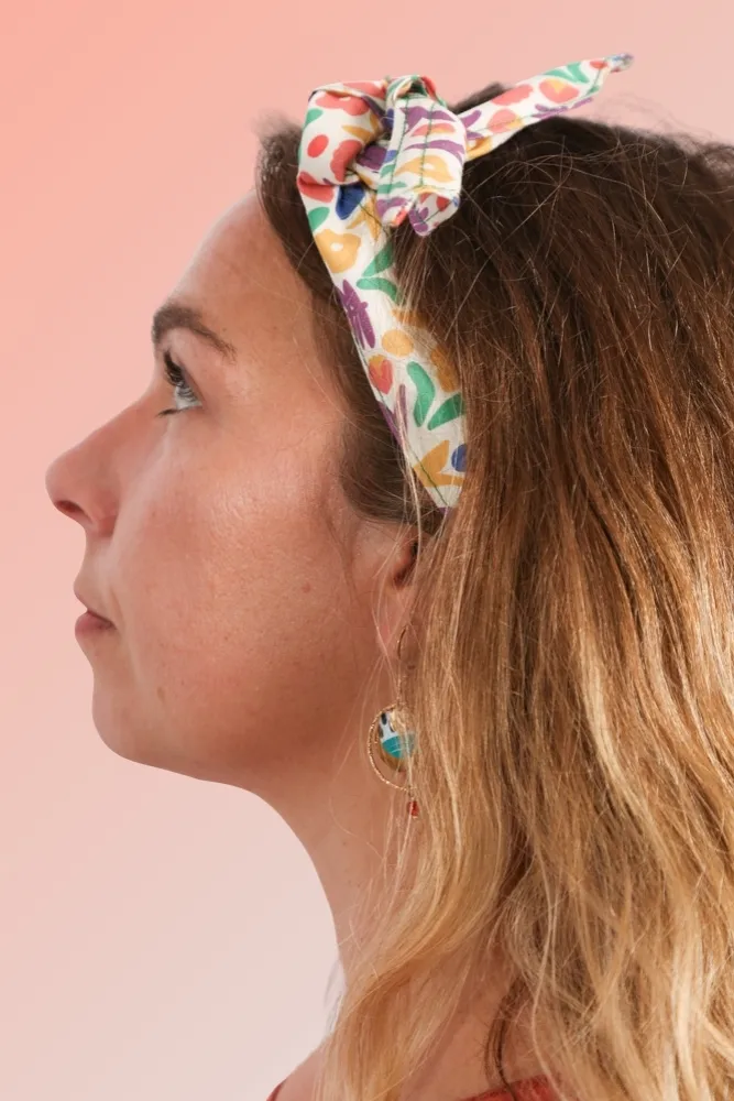 Headband bandeau à nouer en tissu Les fleurs cousu main en Bretagne