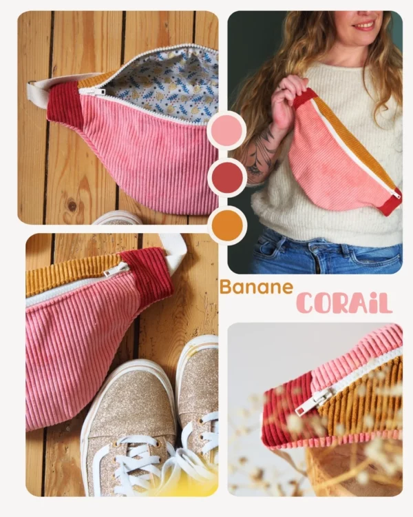 Banane velours Corail cousue main – Claire Rainette