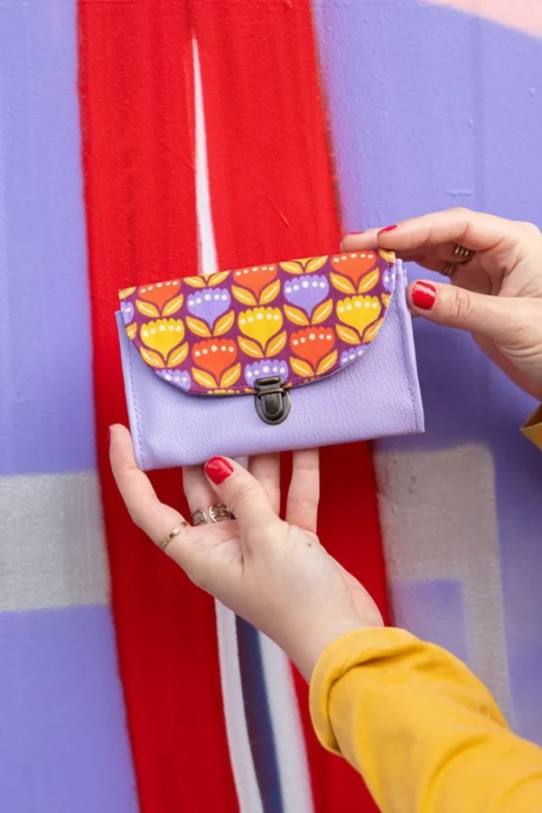 Porte-monnaie artisanal français Tulipop mauve fait main