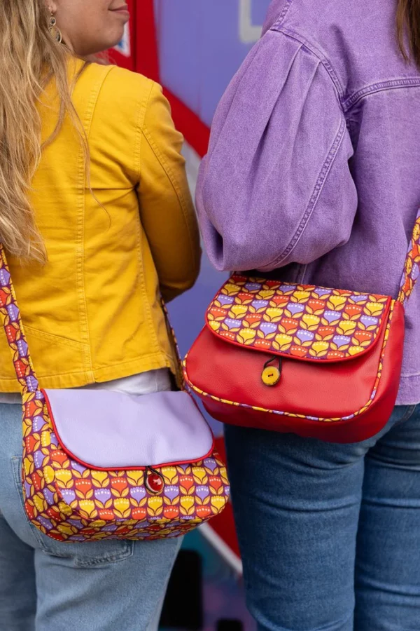 Sac réversible femme Tulipop fait main avec motif fleuri rétro coloré 2 en 1