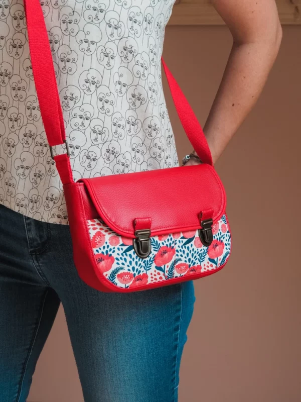 Sac à main femme fait main rouge coquelicots