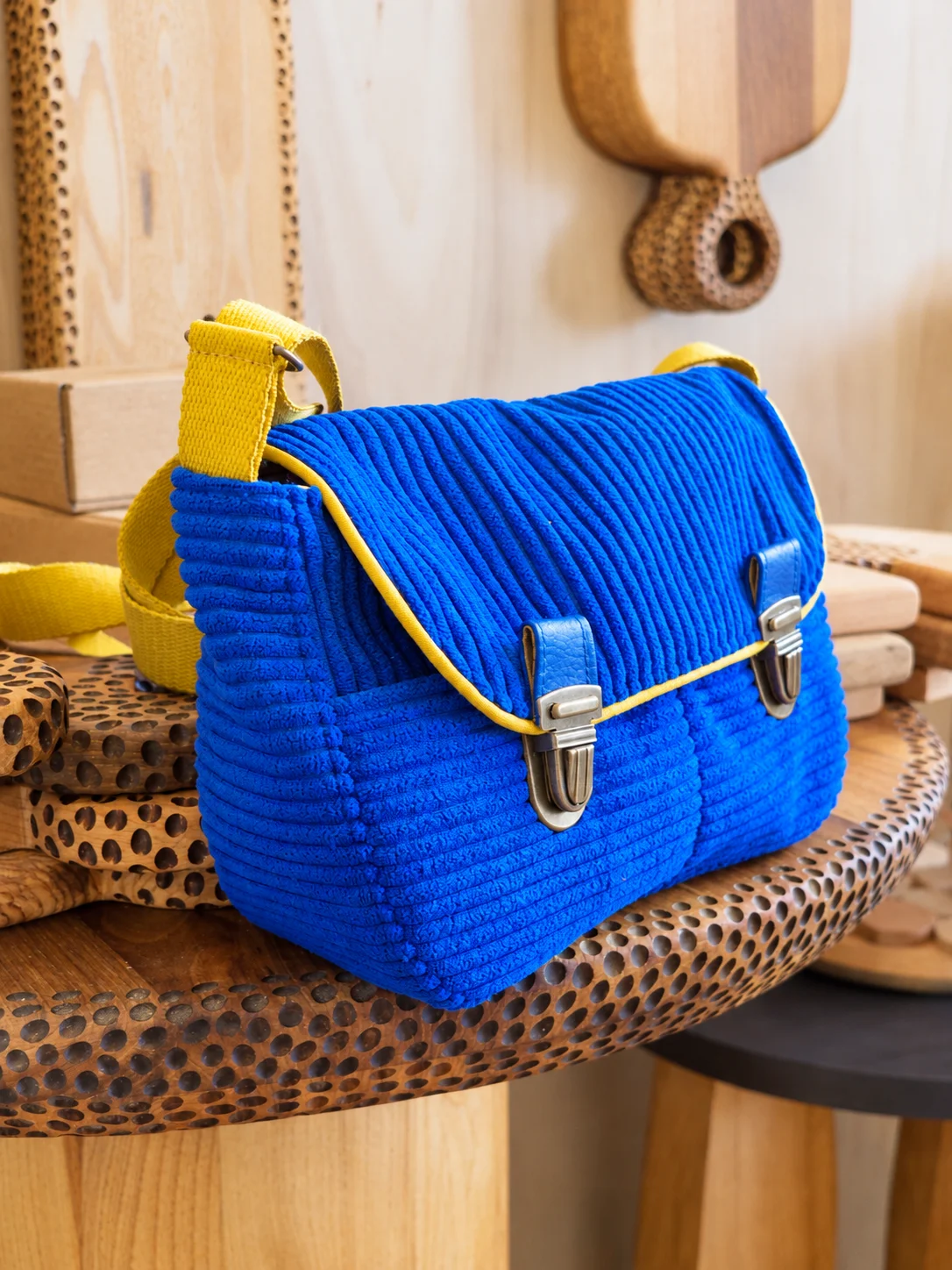 Sac velours cotelé bleu profil
